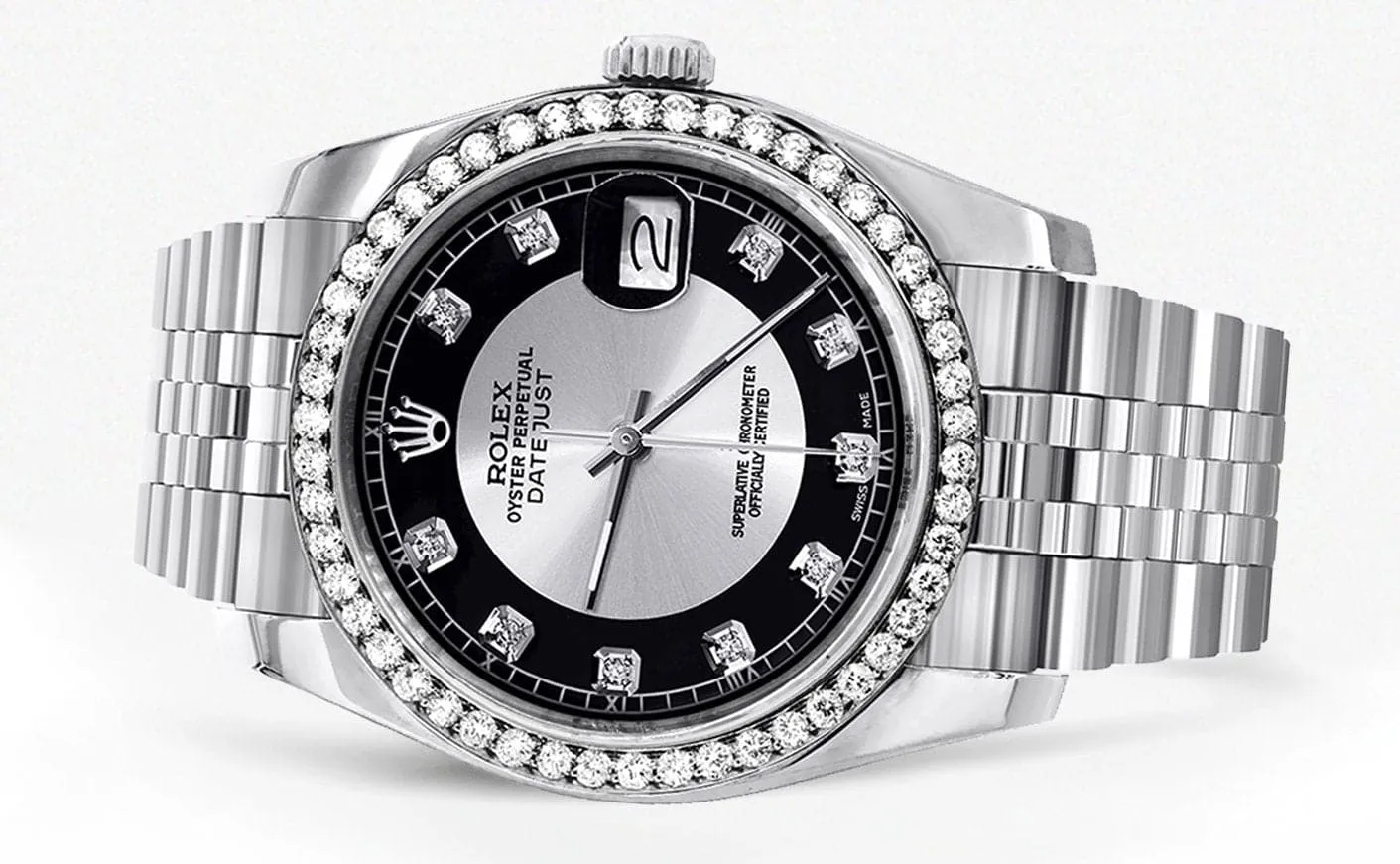 116200 | Hidden Clasp | Diamond Rolex Datejust Watch | 36MM | Tuxedo Diamond Dial | Jubilee Band