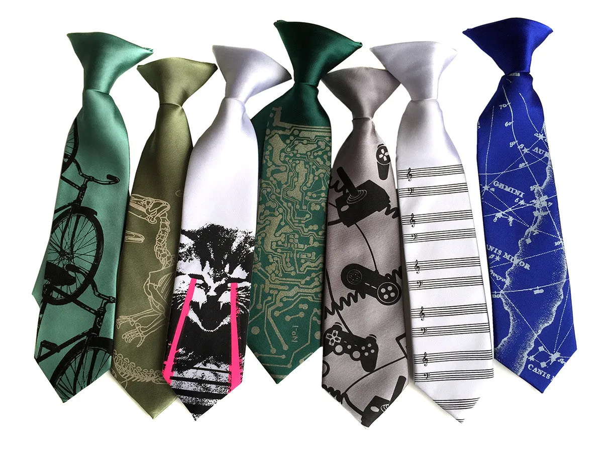 Bicycle kids tie. Boys clip-on bike necktie.