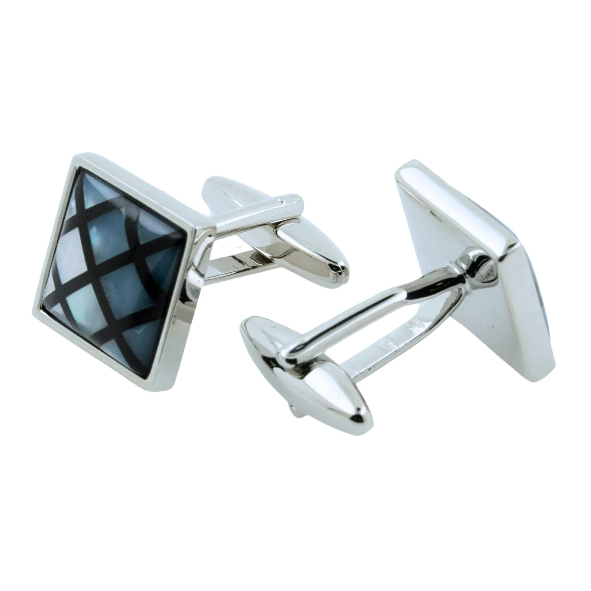 Black Crisscross on Mother of Pearl Cufflinks