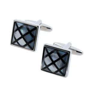 Black Crisscross on Mother of Pearl Cufflinks