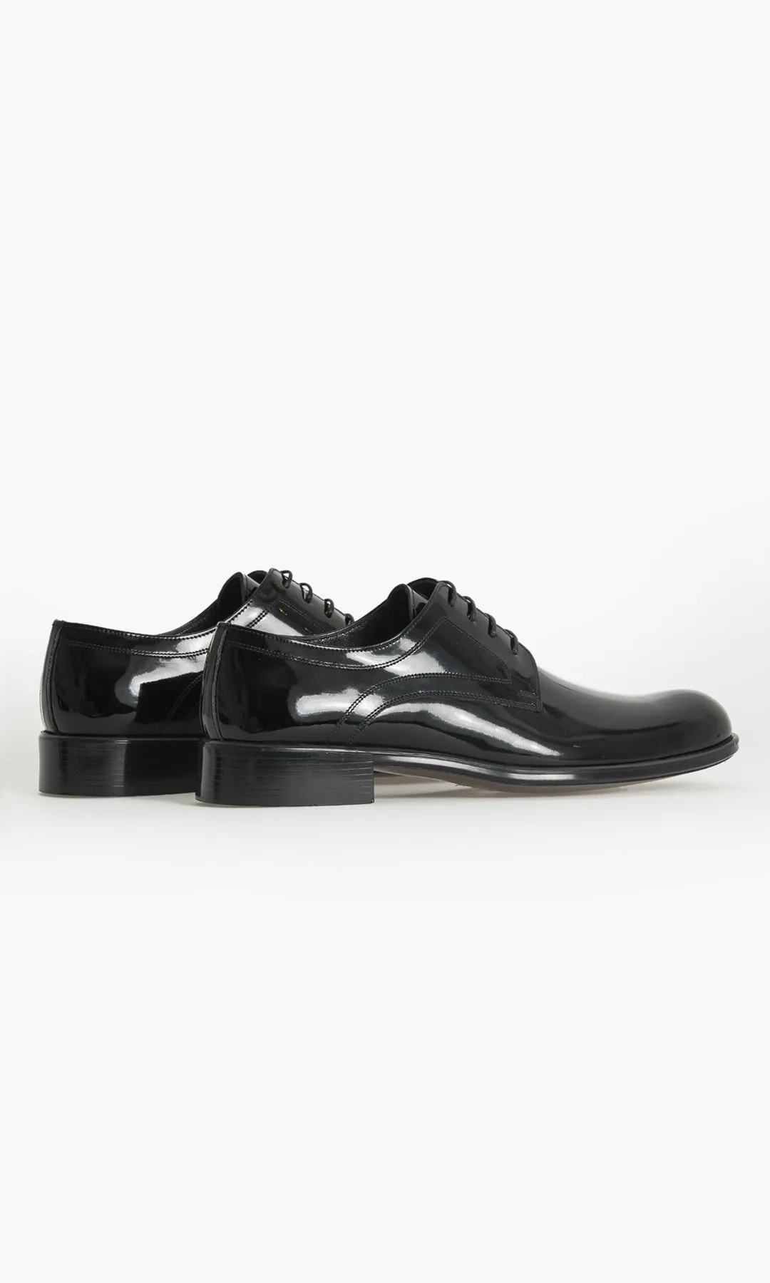 Black Patent Leather Lace-Up Plain Toe Oxford Tuxedo Shoes