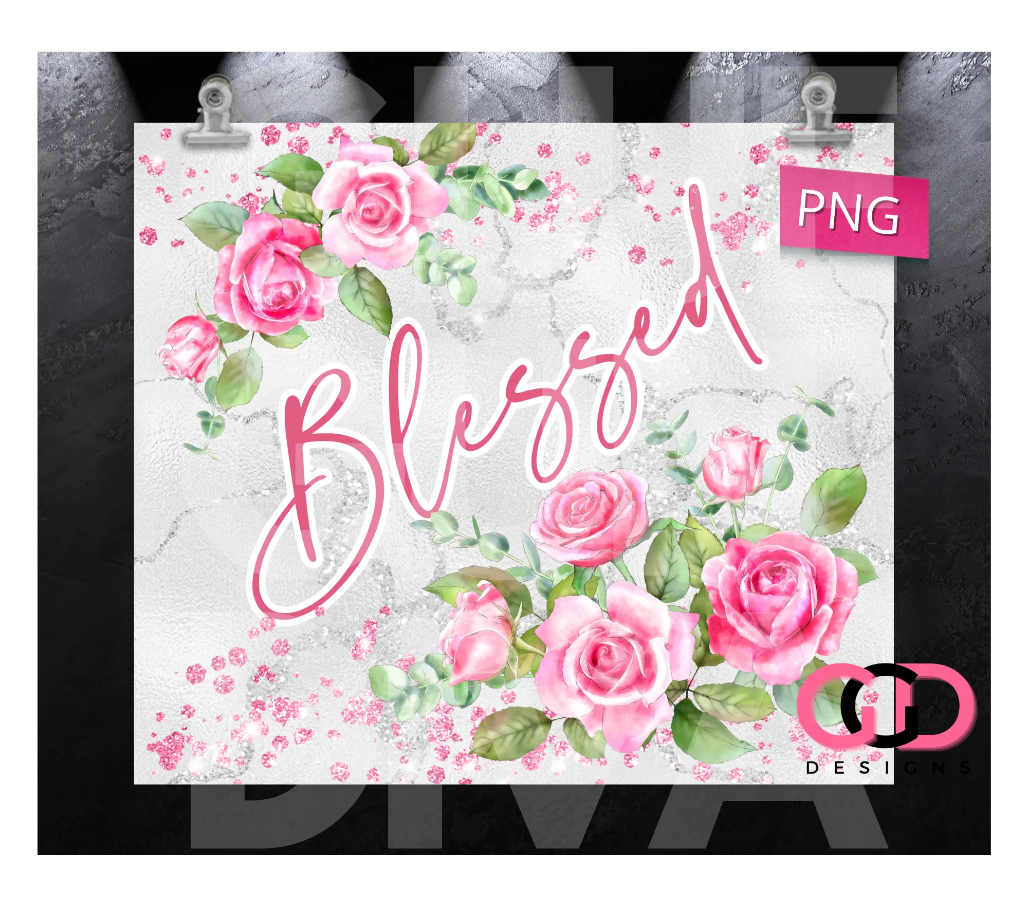 Blessed Pink Roses-   Digital tumbler wrap for 20 oz skinny straight tumbler