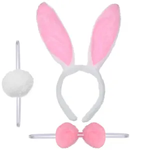 Bunny Rabbit Costume Set - White and Pink Ears, Bow Tie and Tail Accessories Kit for Kids of All Ages