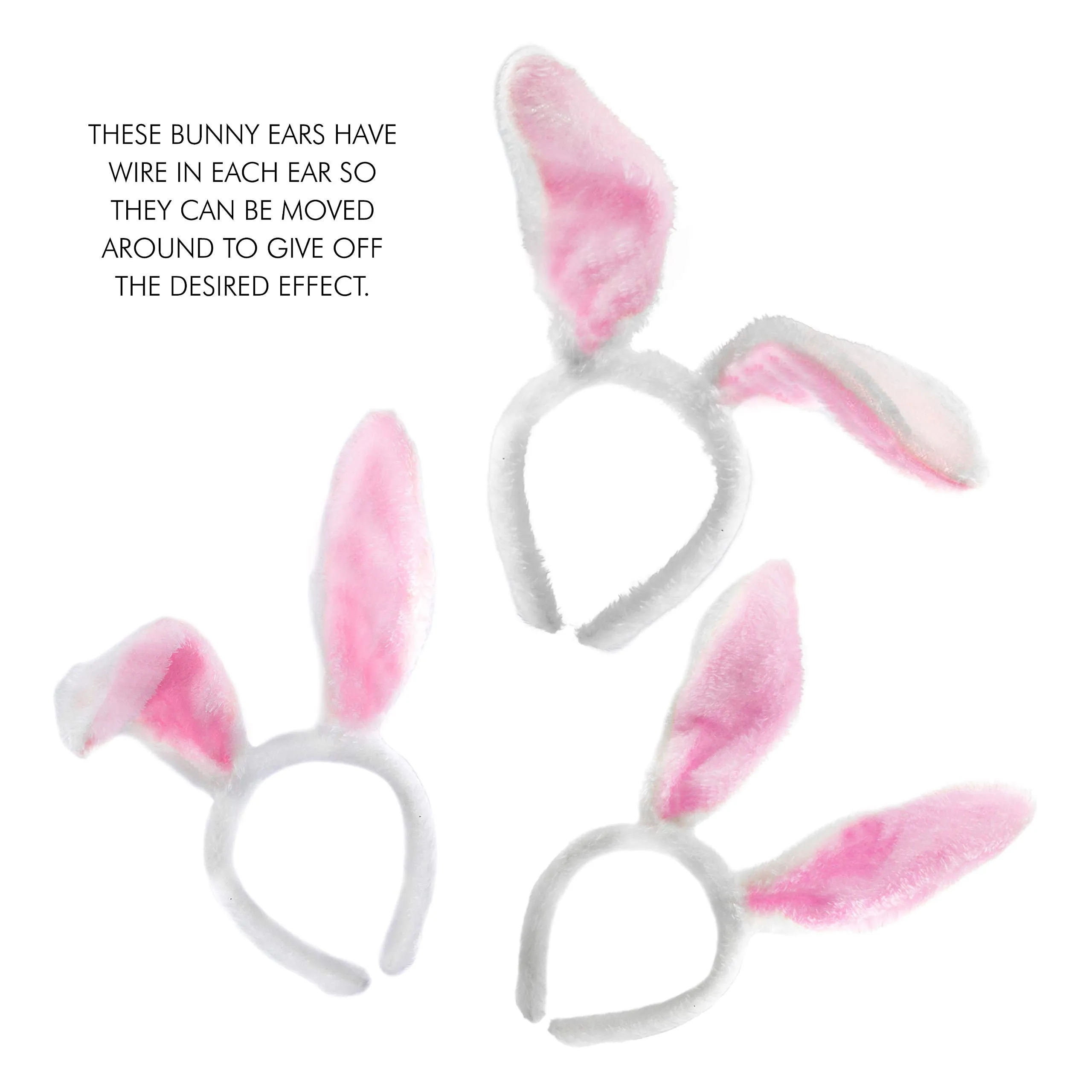 Bunny Rabbit Costume Set - White and Pink Ears, Bow Tie and Tail Accessories Kit for Kids of All Ages