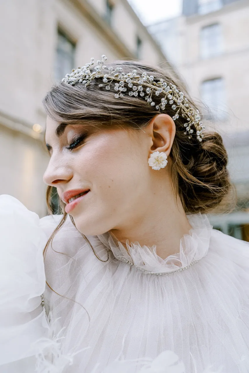 CHARLOTTE Mother of Pearl and Simulated Diamond Floral Bridal Earrings