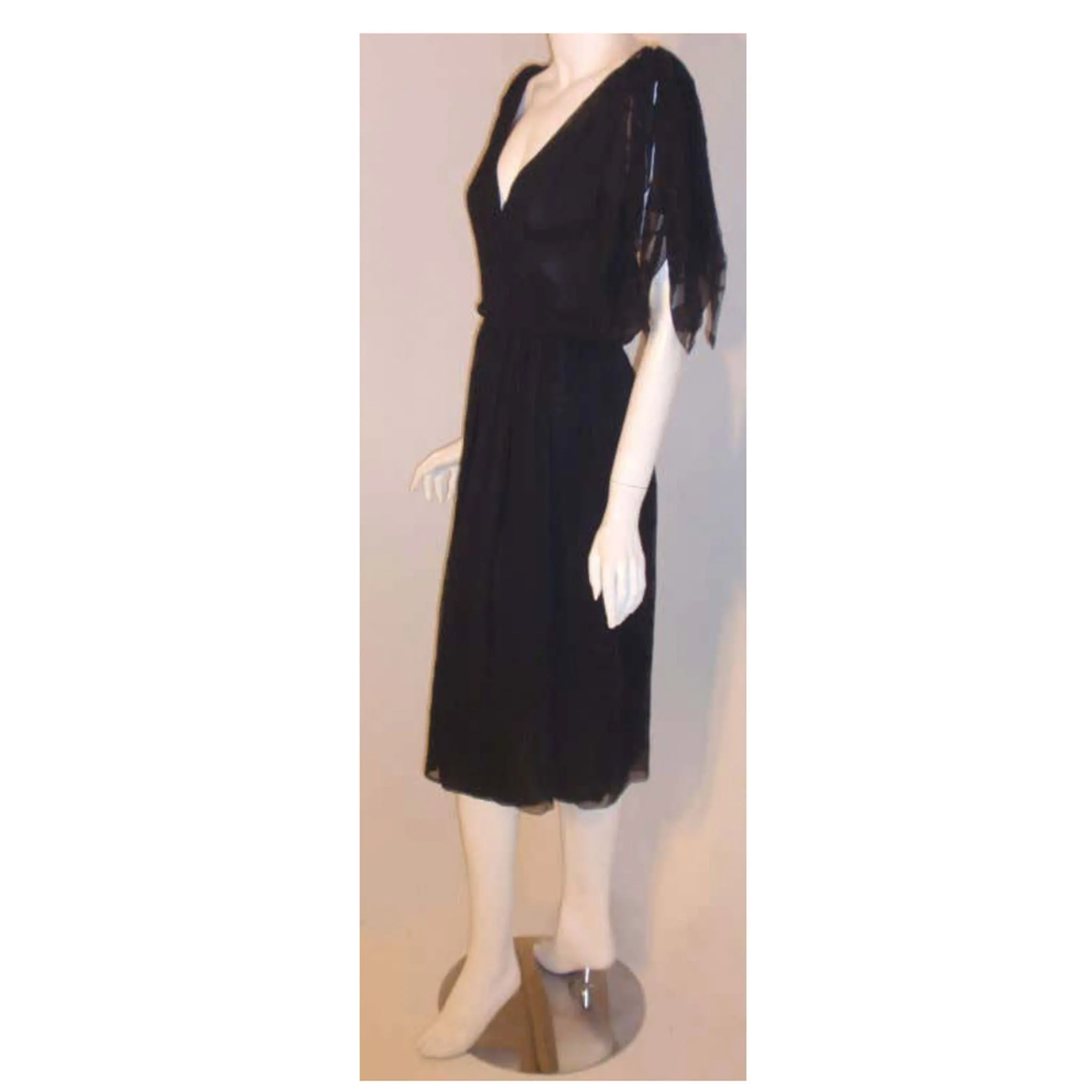 CHISTIAN DIOR 1980s Navy Layered Chiffon Dress