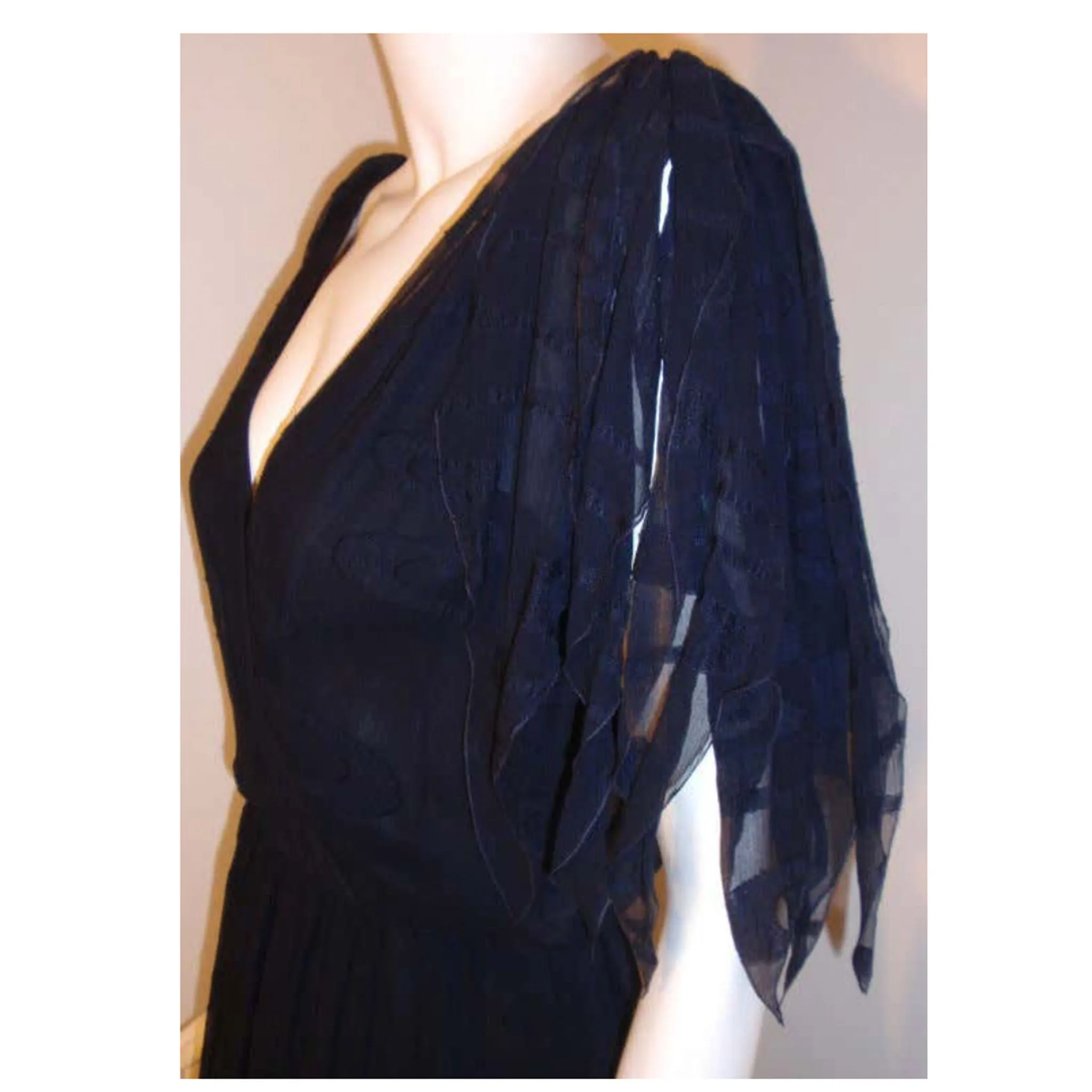 CHISTIAN DIOR 1980s Navy Layered Chiffon Dress