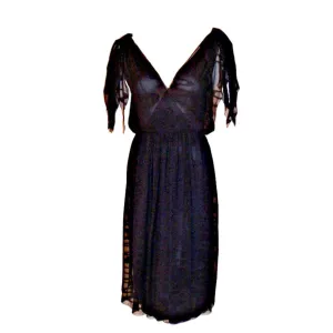 CHISTIAN DIOR 1980s Navy Layered Chiffon Dress