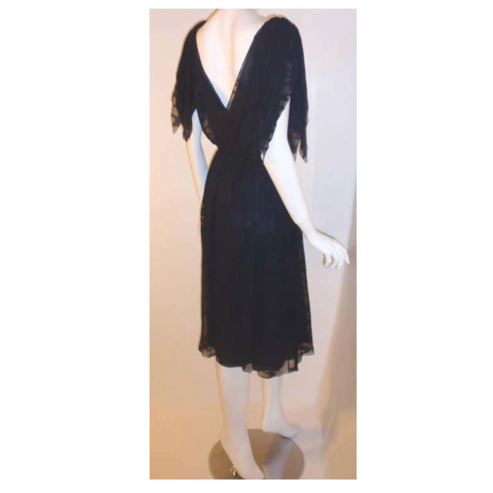 CHISTIAN DIOR 1980s Navy Layered Chiffon Dress