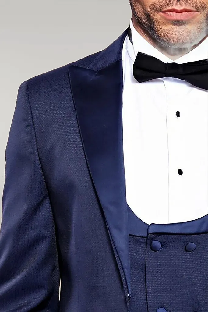 Detachable Lapel Navy Blue Men Tuxedo - Wessi