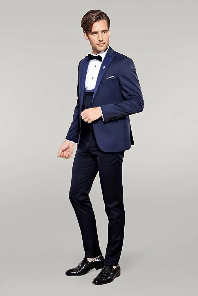 Detachable Lapel Navy Blue Men Tuxedo - Wessi