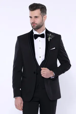 Detachable Velvet Lapel Black Tuxedo - Wessi