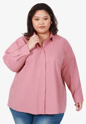 Edaine Striped Oversized Dad Shirt - Salmon Pink