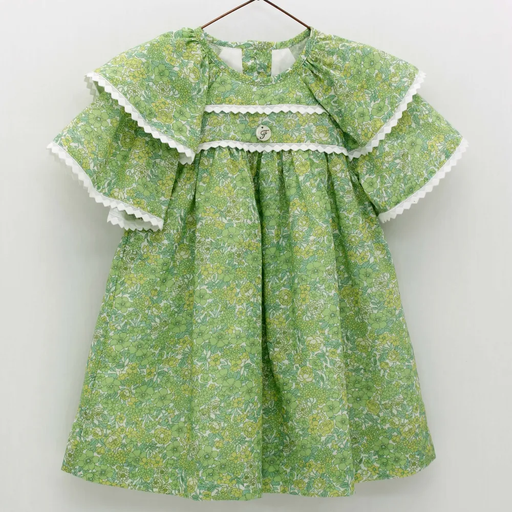 Foque Girls Elegant Green Floral Dress – Perfect for Special Occasions