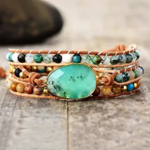 Green Jade Charm Wrap Bracelet