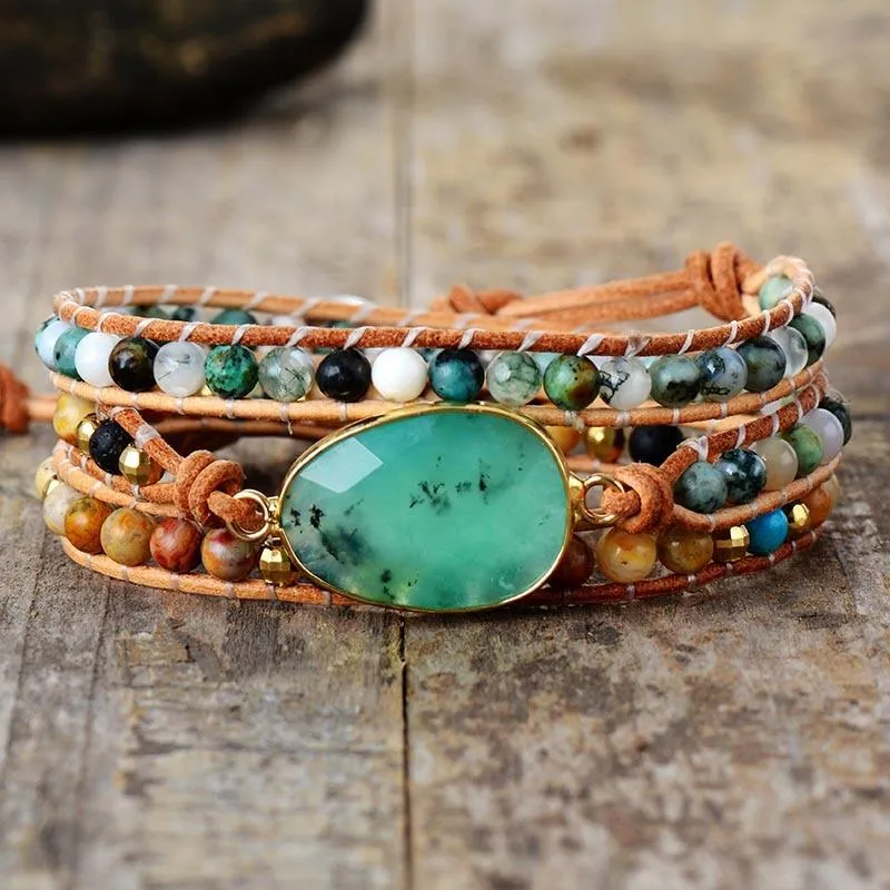 Green Jade Charm Wrap Bracelet