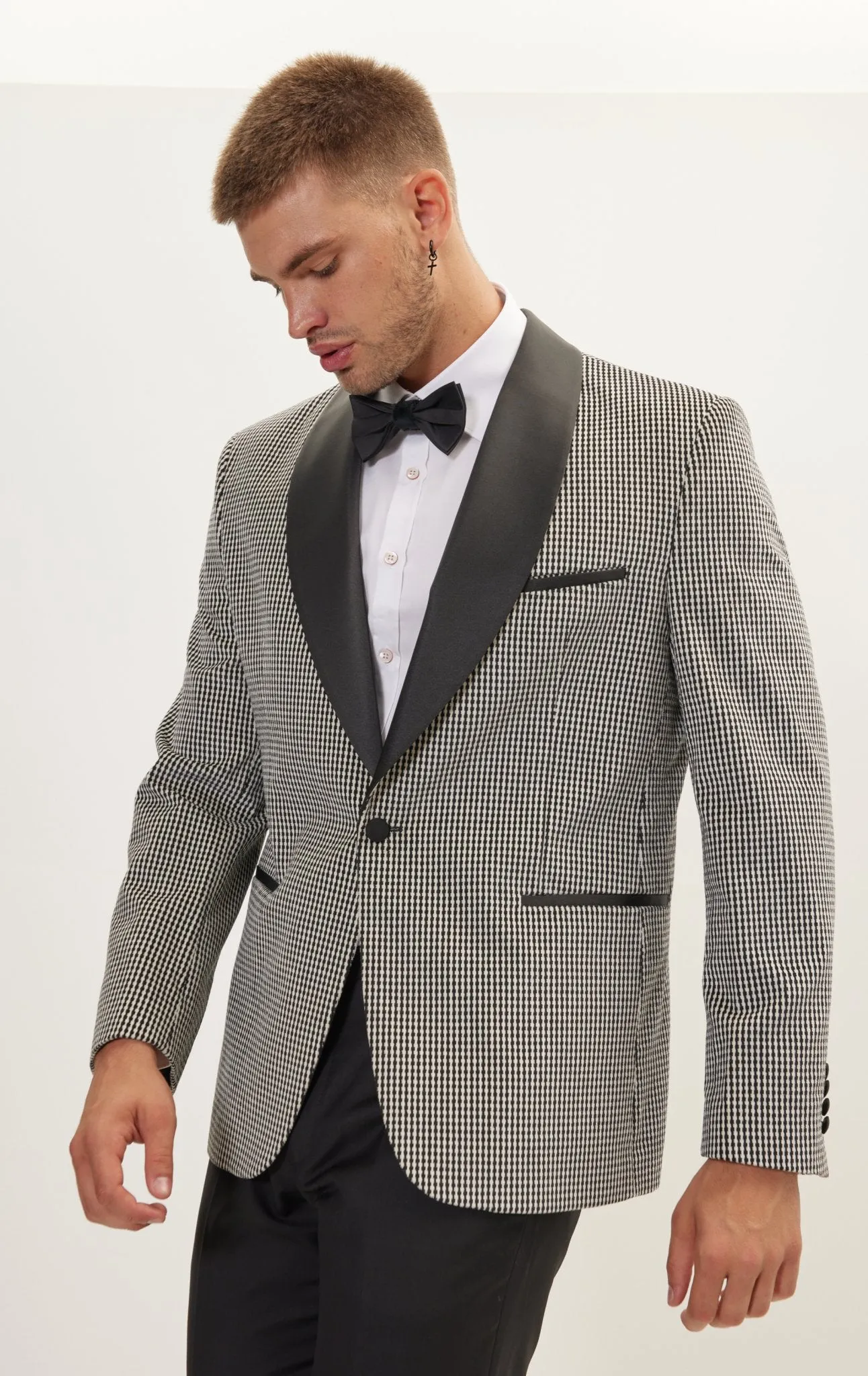 Italian Velvet Shawl Lapel Tuxedo Jacket - Houndstooth