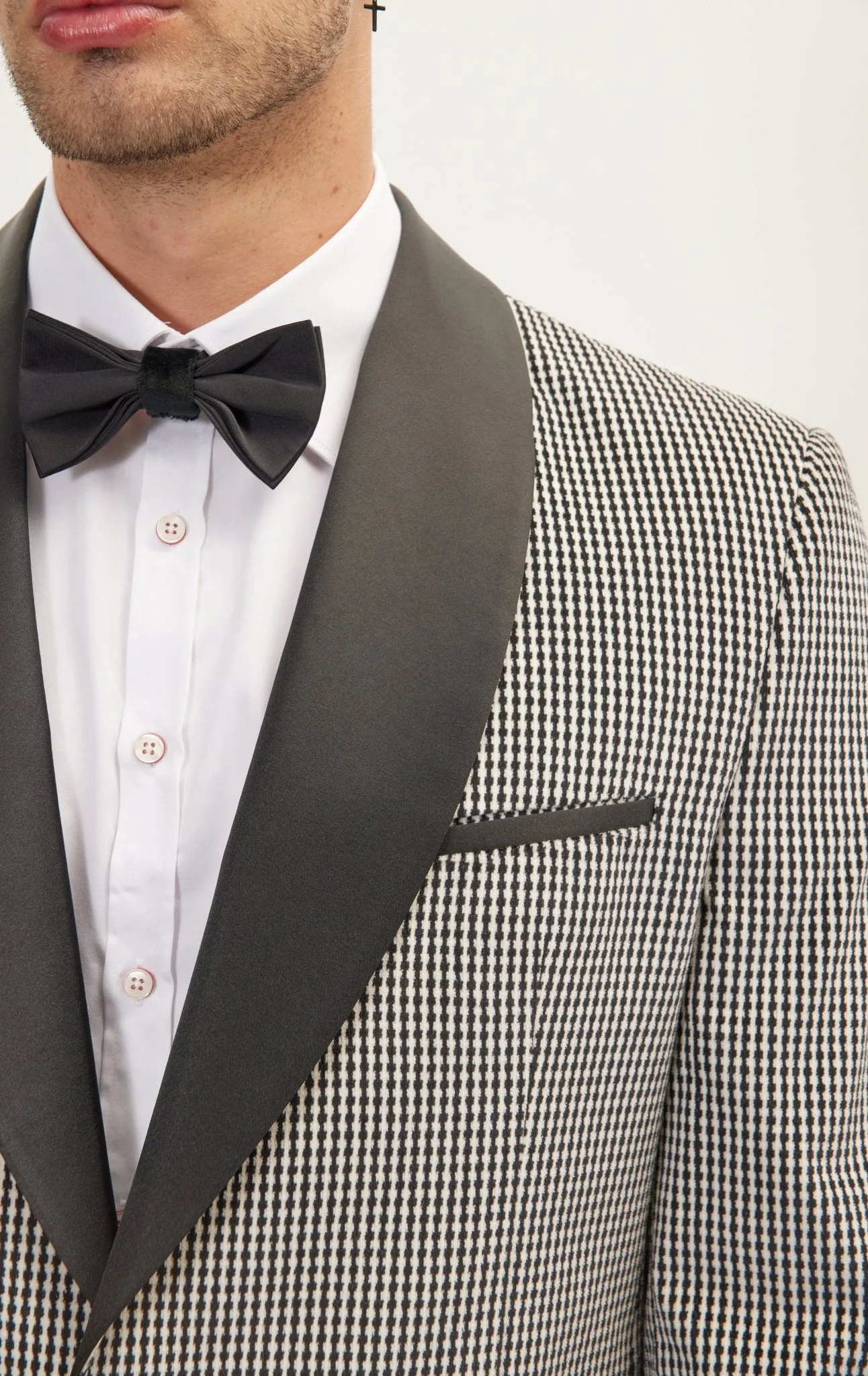 Italian Velvet Shawl Lapel Tuxedo Jacket - Houndstooth