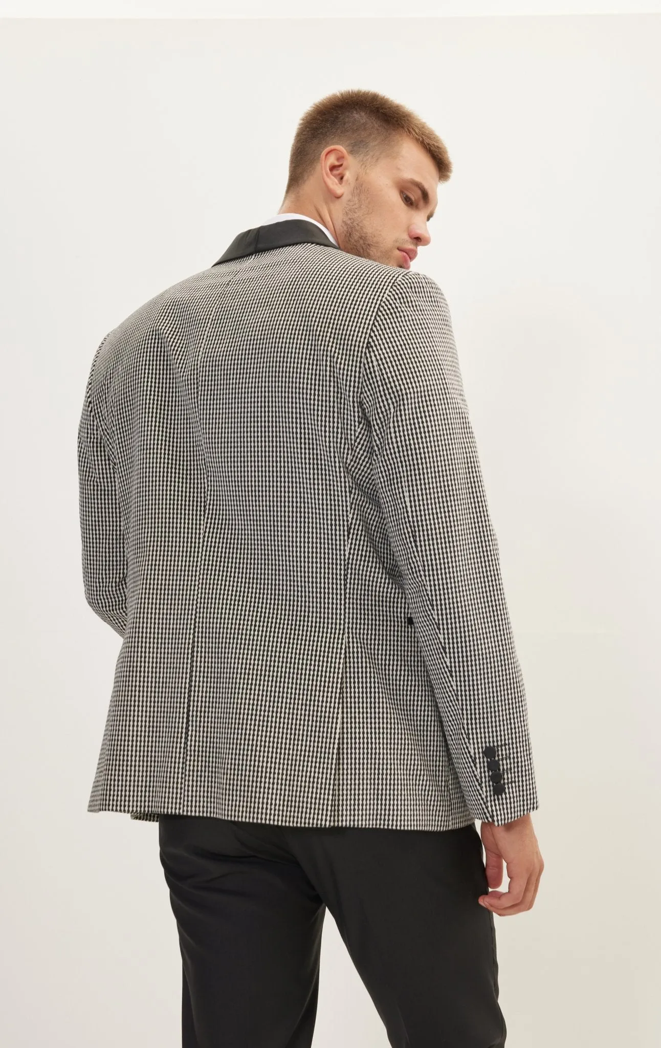 Italian Velvet Shawl Lapel Tuxedo Jacket - Houndstooth