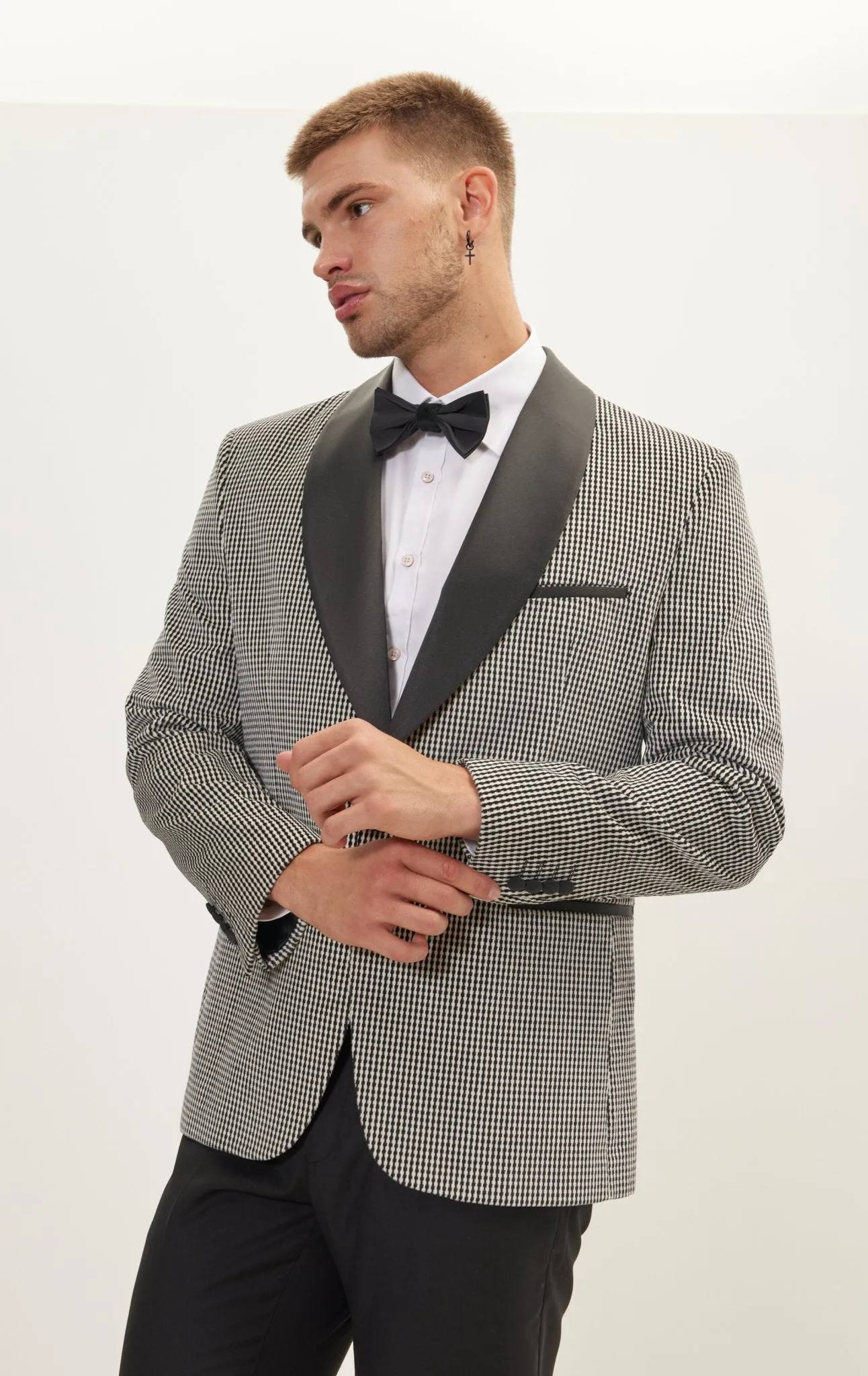 Italian Velvet Shawl Lapel Tuxedo Jacket - Houndstooth