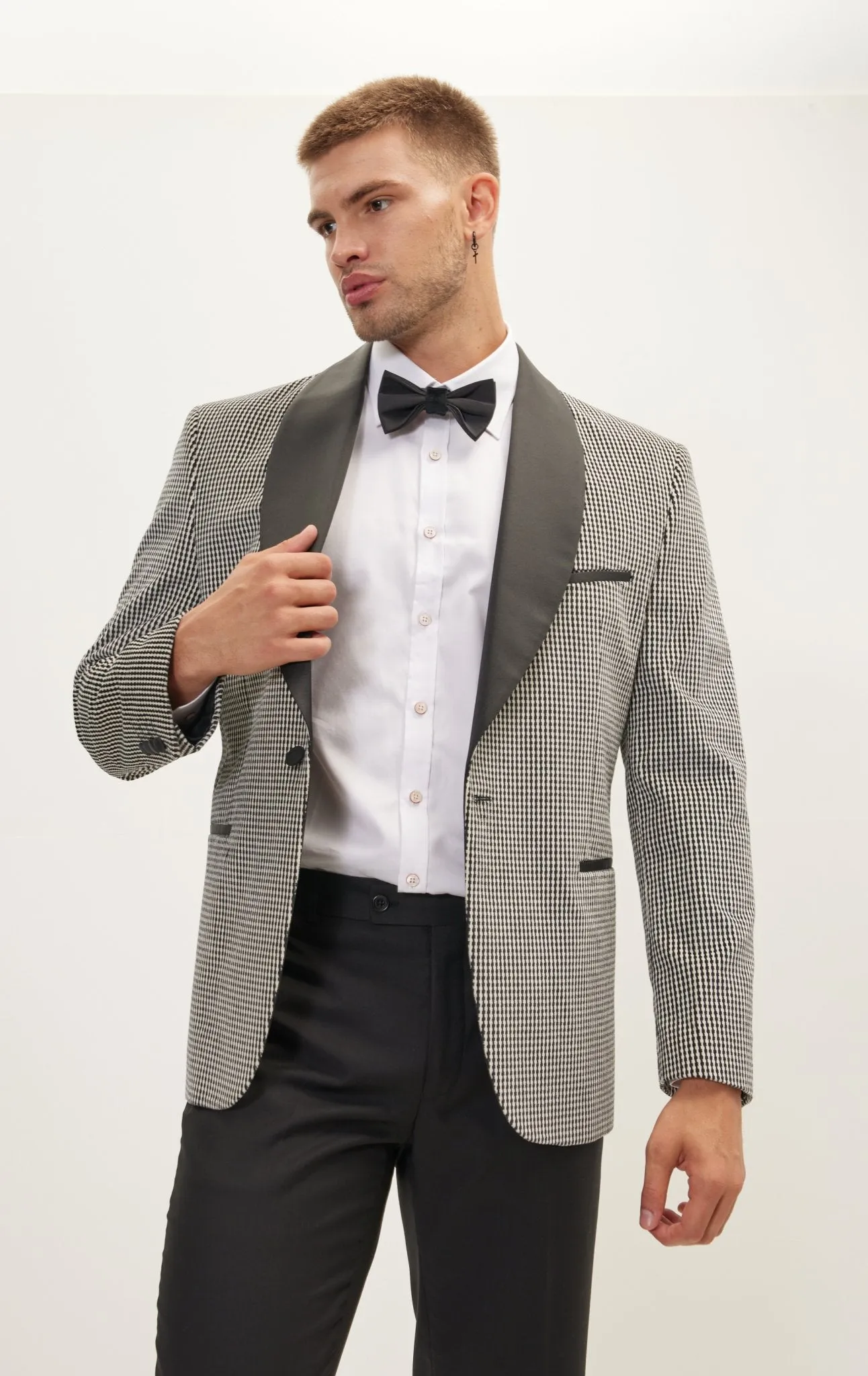 Italian Velvet Shawl Lapel Tuxedo Jacket - Houndstooth