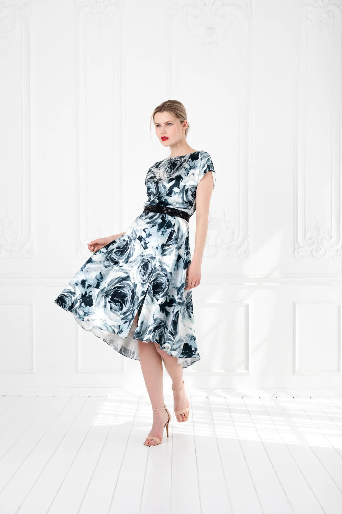 LEIBNITZIA ROSE SILK COCKTAIL DRESS