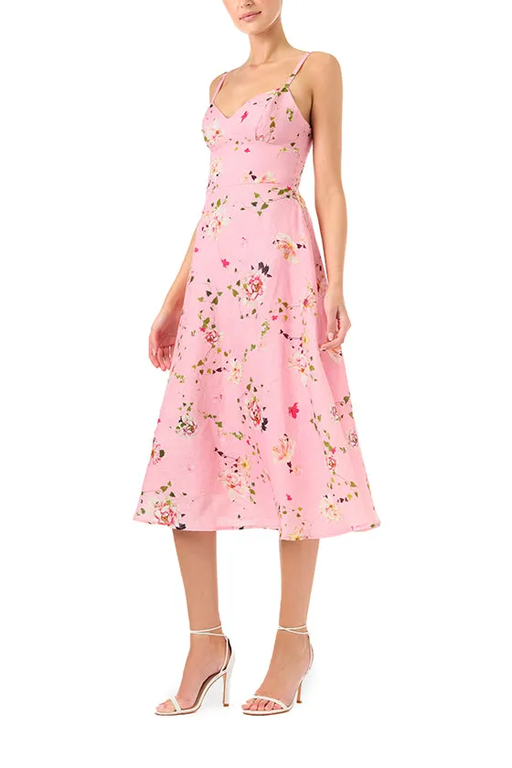 Linen Floral Cocktail Dress