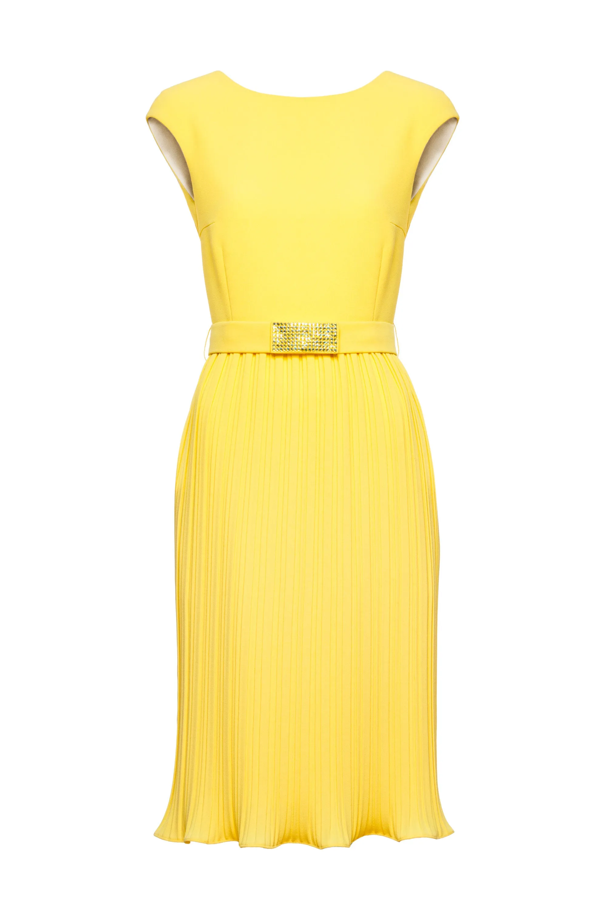 LUNARIA YELLOW PLEATED COCKTAIL DRESS WITH BELT