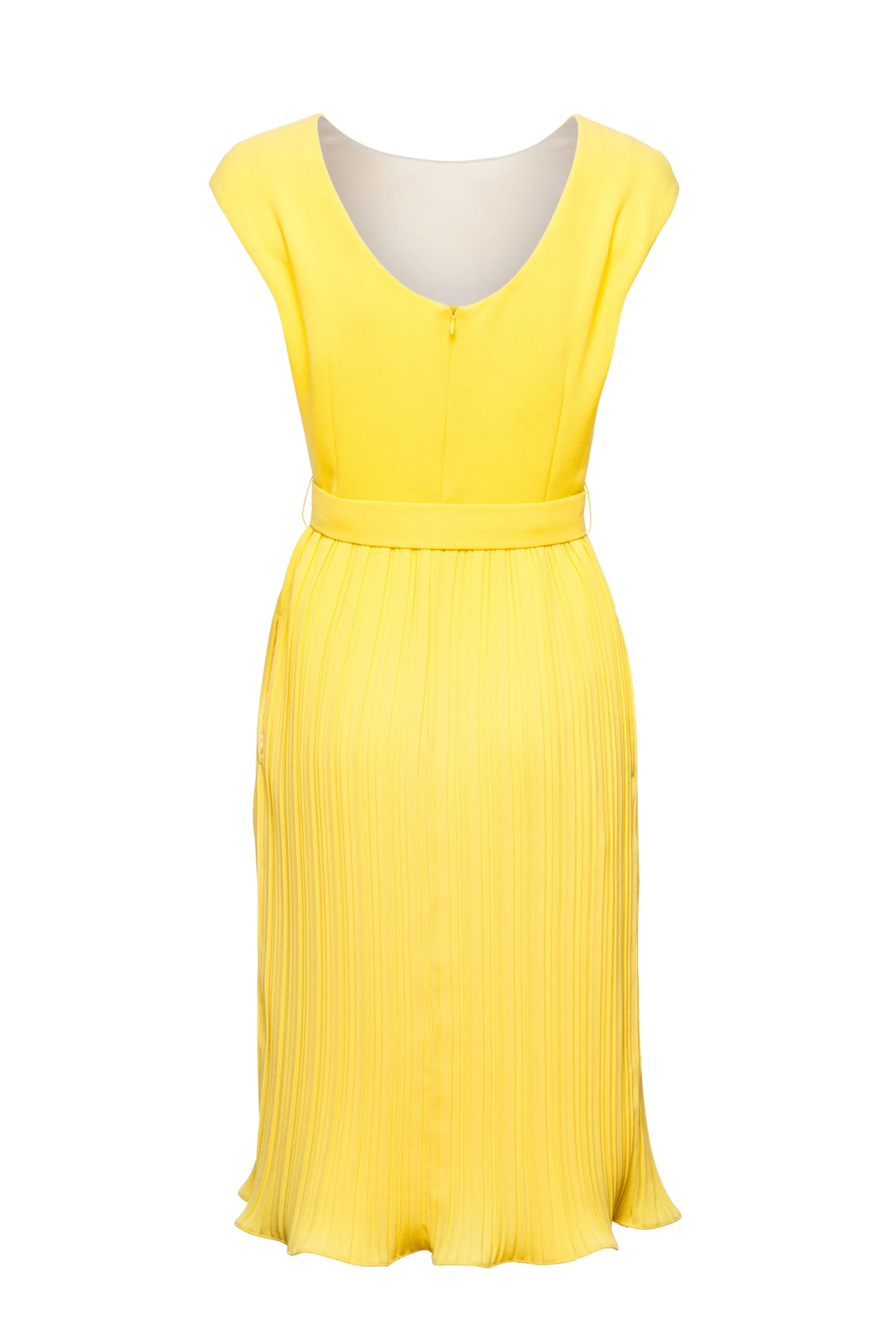 LUNARIA YELLOW PLEATED COCKTAIL DRESS WITH BELT