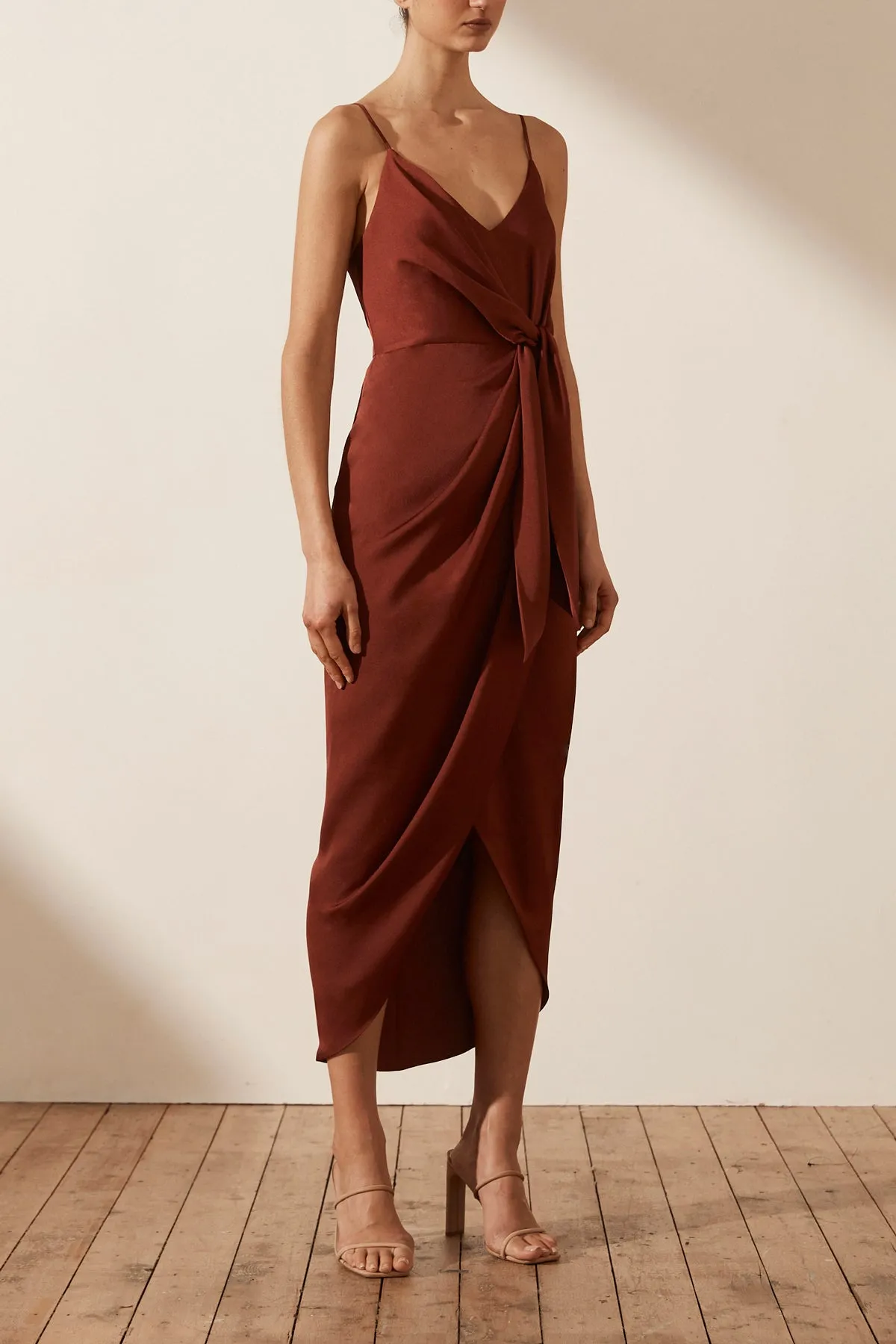 LUXE TIE FRONT COCKTAIL DRESS - SANGRIA