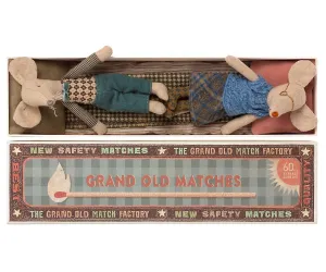 Maileg Grandma and Grandpa Mice in a Long Matchbox