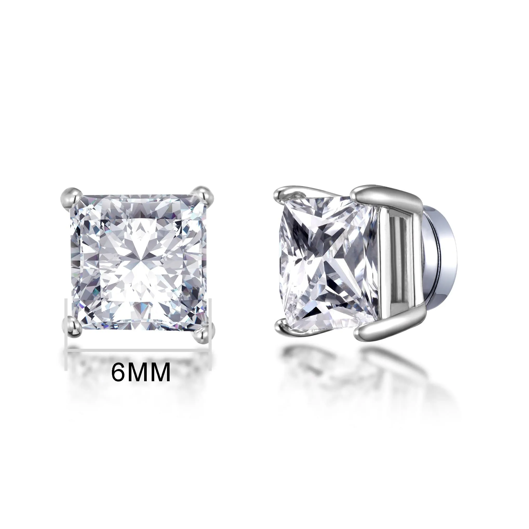 Men's Silver Plated Square Magnetic Clip On Stud Earrings Created with Zircondia® Crystals