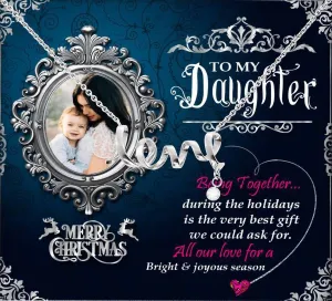 Mom To Daughter Scripted Love necklace With Marry Christmas Wish Photo Message Card