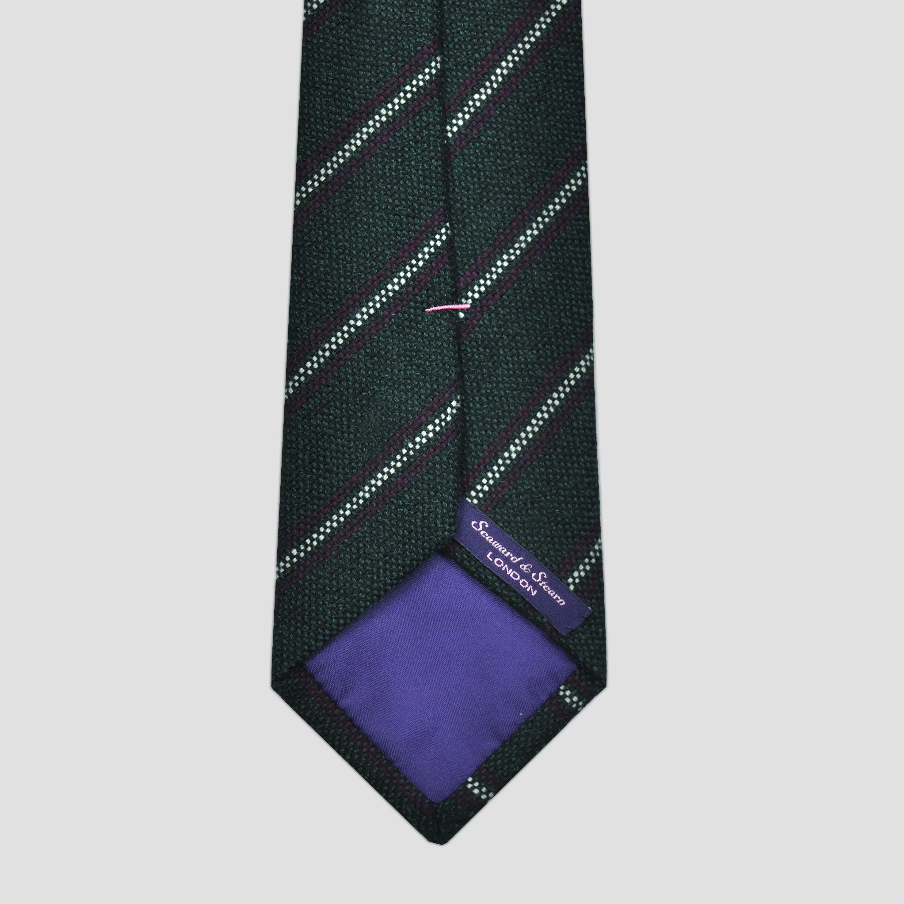 Neat Stripes Wool Tie in Bottle Green, Claret & Grey