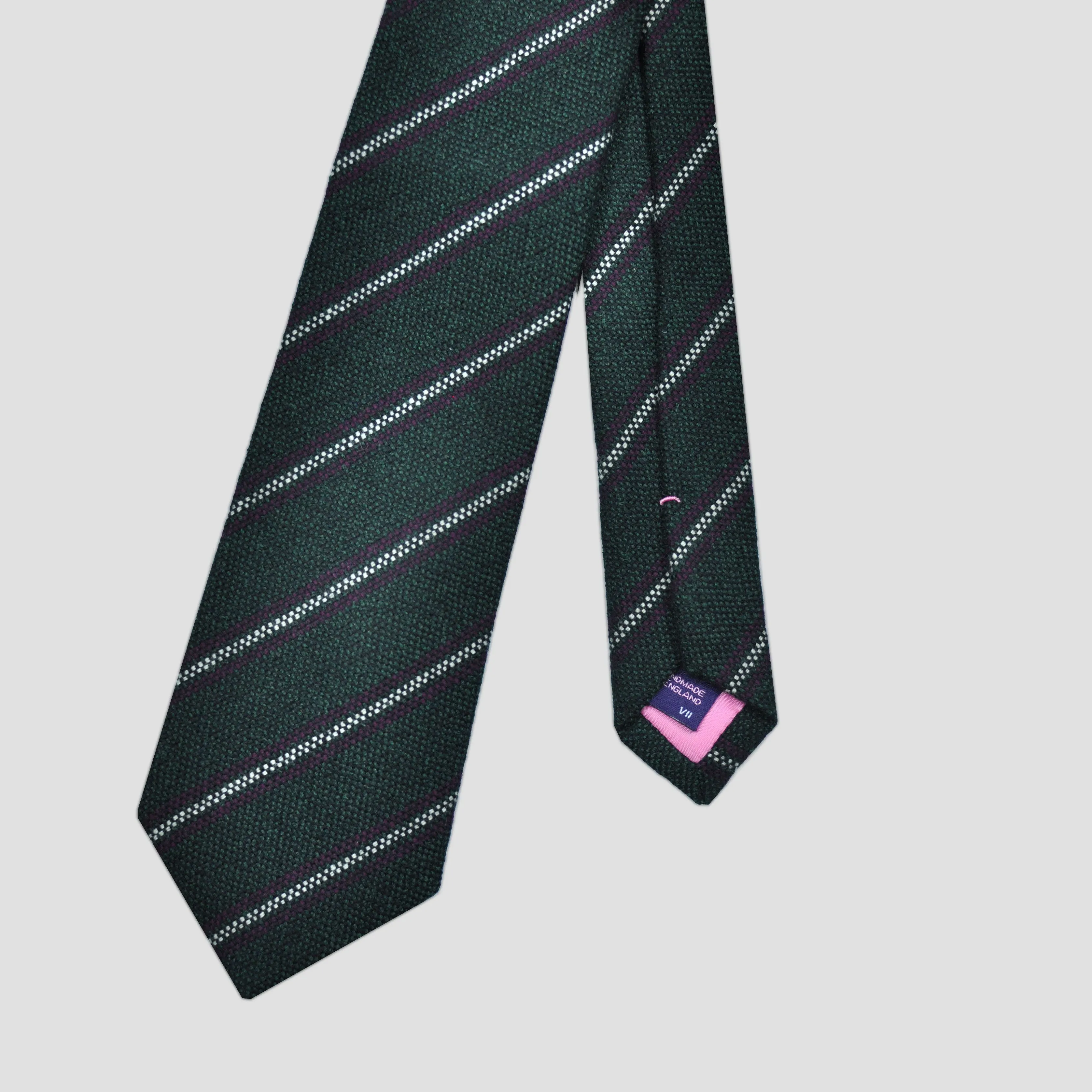 Neat Stripes Wool Tie in Bottle Green, Claret & Grey