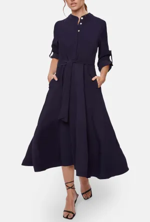 Roll Sleeve Midi Dress Navy