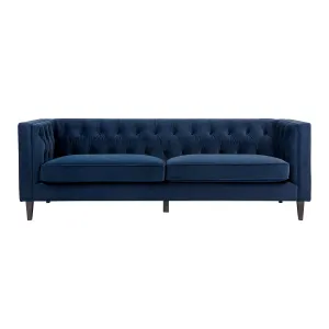 Tuxedo 3 Seater Tufted Sofa - Navy Velvet