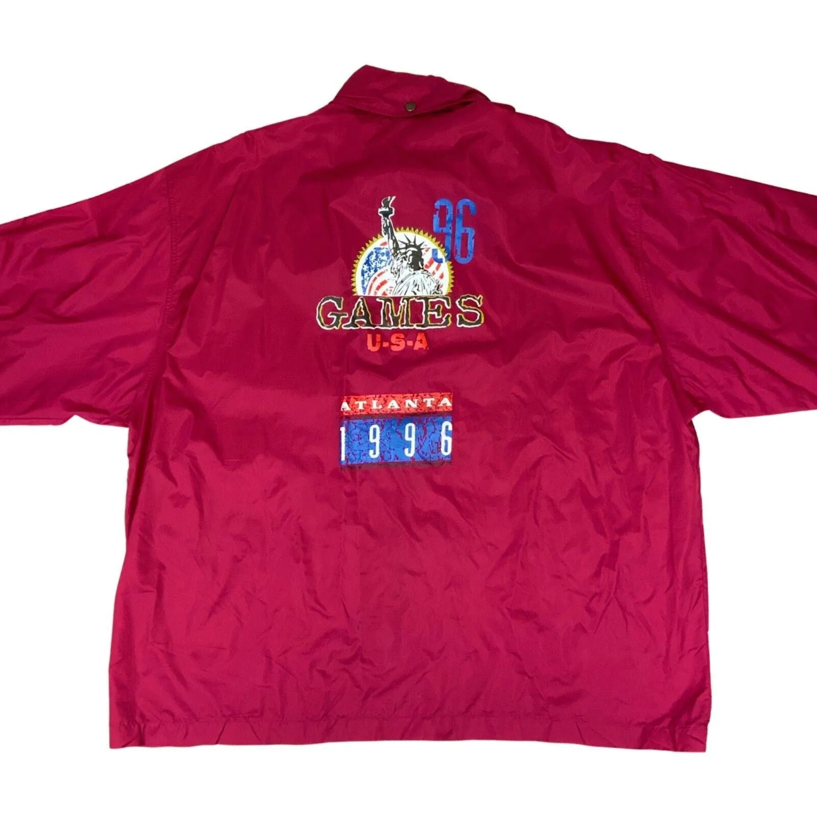 Vintage 1996 Red Atlanta USA Games Oversized Lightweight Windbreaker Jacket XL