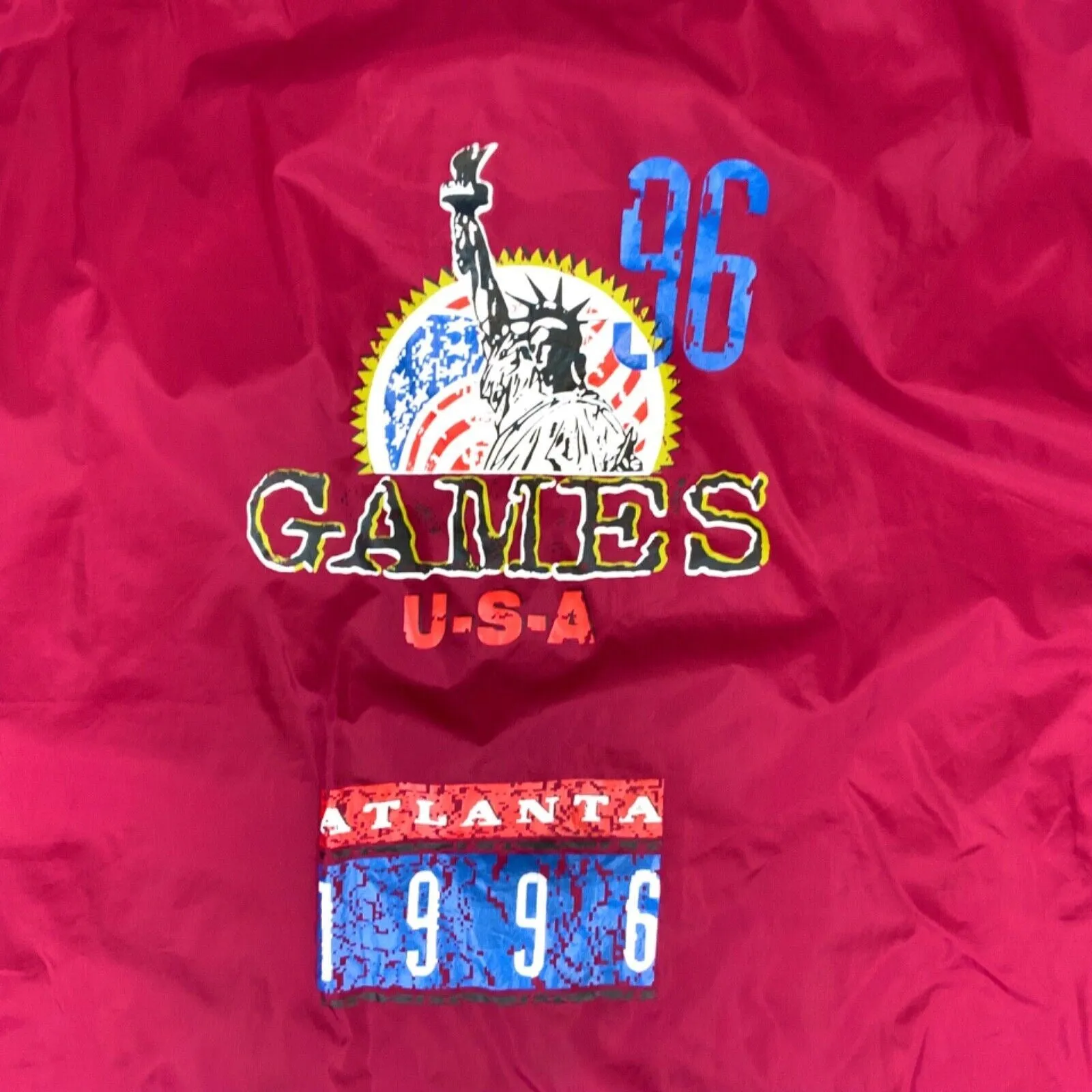 Vintage 1996 Red Atlanta USA Games Oversized Lightweight Windbreaker Jacket XL