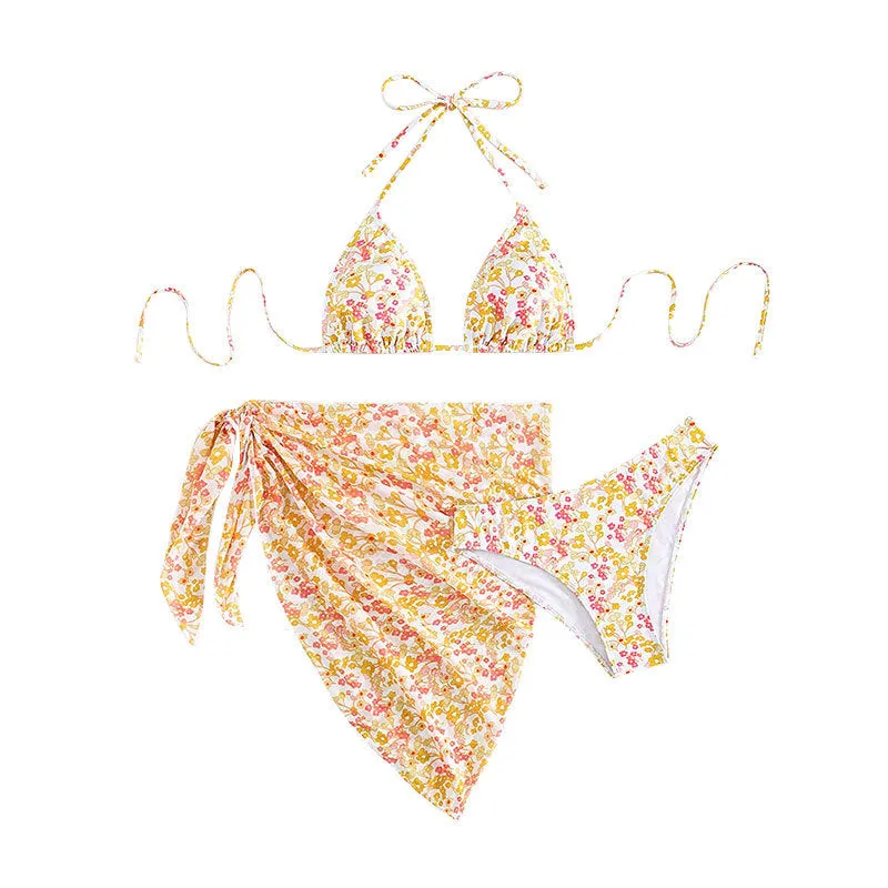 Women's Printed Sunscreen Bikini Three-piece Suit