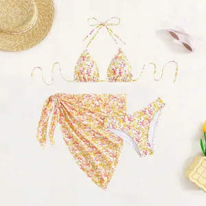 Women's Printed Sunscreen Bikini Three-piece Suit